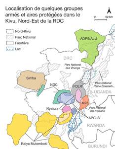 Répartition spaciale de quelques groupes armées et aires protégées dans la province du Nord-Kivu, RDC © Keng